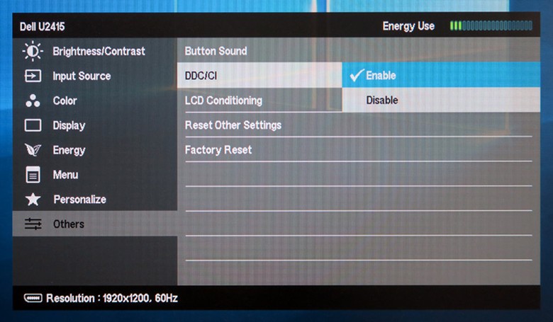戴尔显示器 OSD 里的 DDC/CI 开关